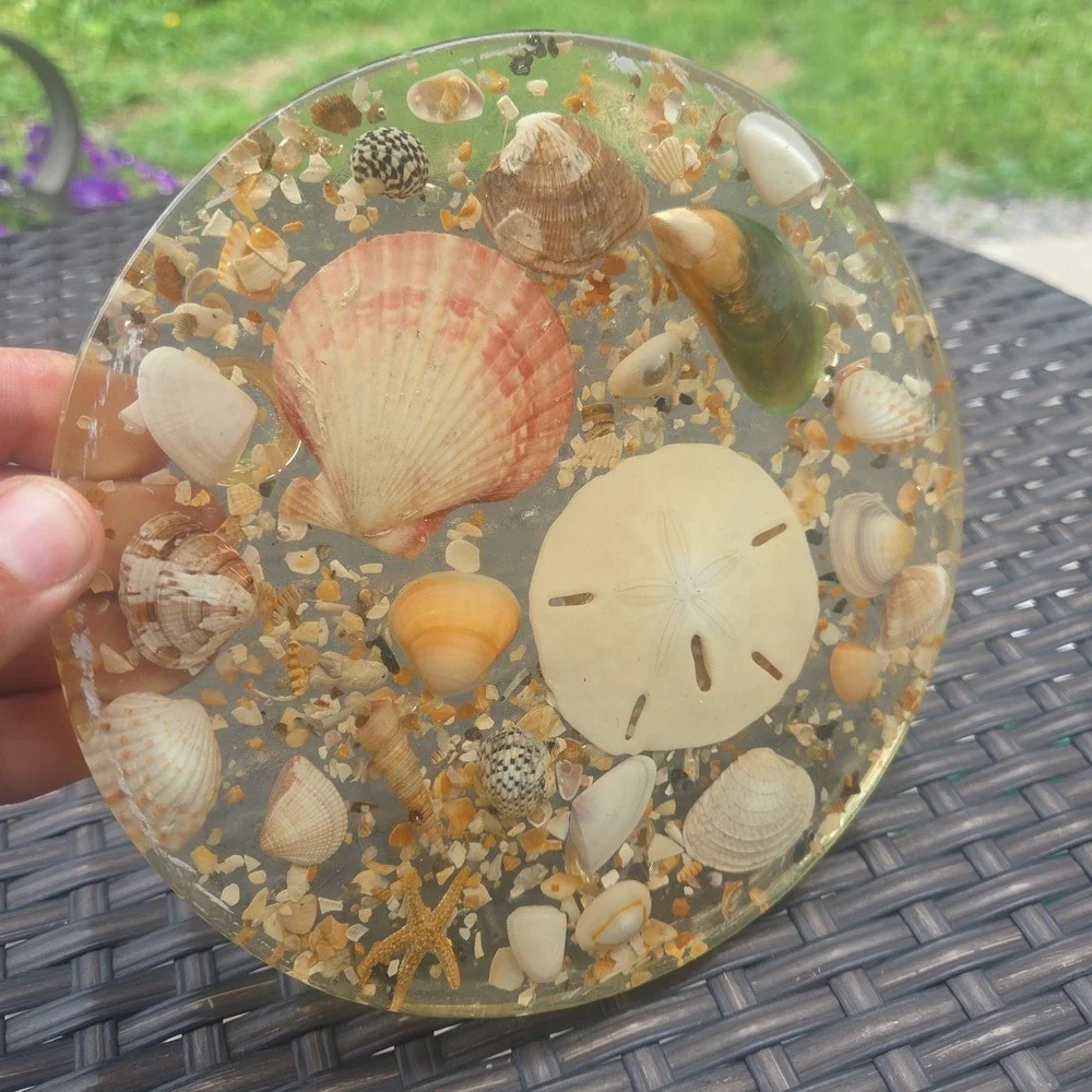 VTG Florida Trivet Seashell Resin Lucite Legend of Sand Dollar 6 3/4